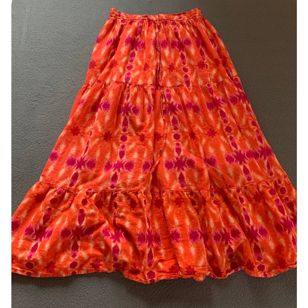 Jane Ashley Boho Tiered Skirt Petite Small Orange Pink Tie Dye Festival Cotton - Picture 2 of 9